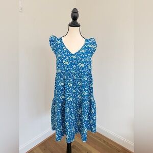 🌸 Ces Femme Blue Floral V-Neck Dress – Size Small 🌸